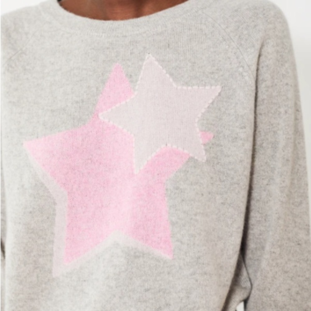 White and Warren Cashmere Multi Star Intarsia Sweatshirt (like new)